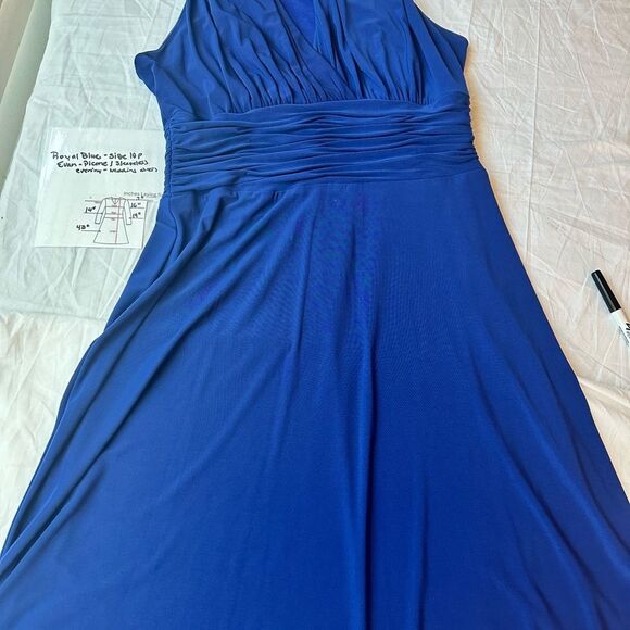 Evan Picone Electric Blue Halter Neck Pleated A-Line Dress Size 10P - Picture 6 of 8